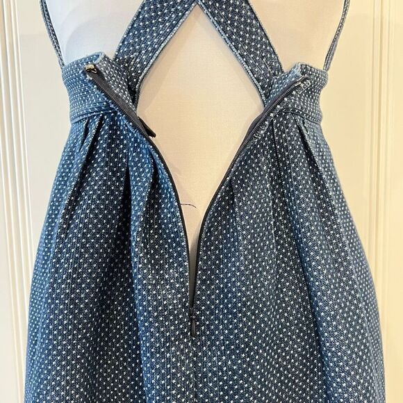 Nina Women’s Small Blue White Plunge Criss Cross Open Back Midi Dress - Picture 10 of 14